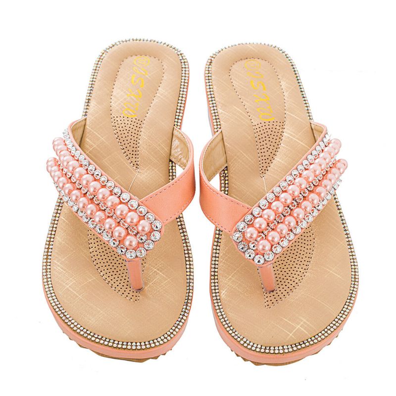 Dam Rhinestone Strap Clip Toe Flats Sandaler