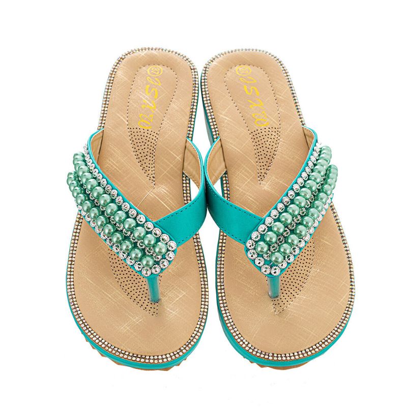 Dam Rhinestone Strap Clip Toe Flats Sandaler