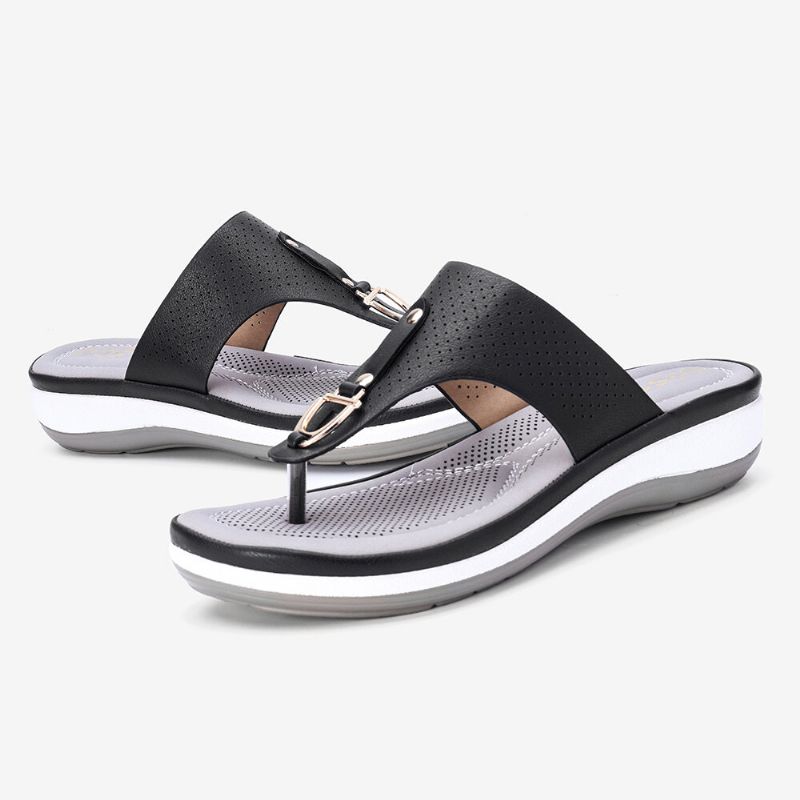 Dam Sommar Metalldekoration Flip Flops Comfy Clip Toe Sandaler