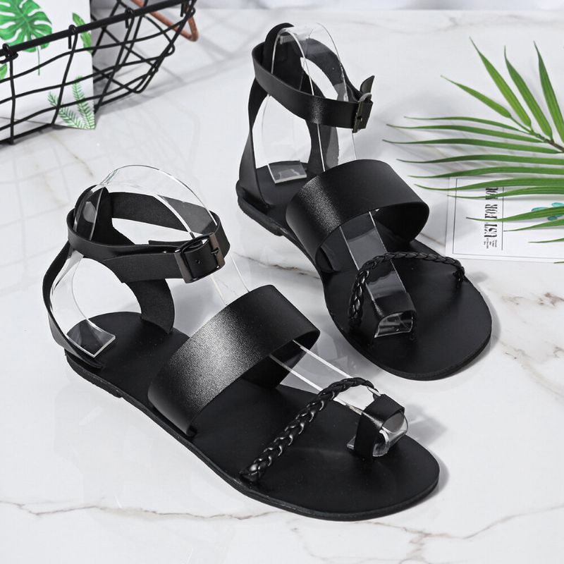 Dam Summer Roman Black Clip Toe Spänne Platta Sandaler