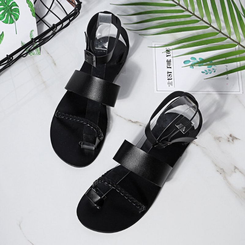 Dam Summer Roman Black Clip Toe Spänne Platta Sandaler