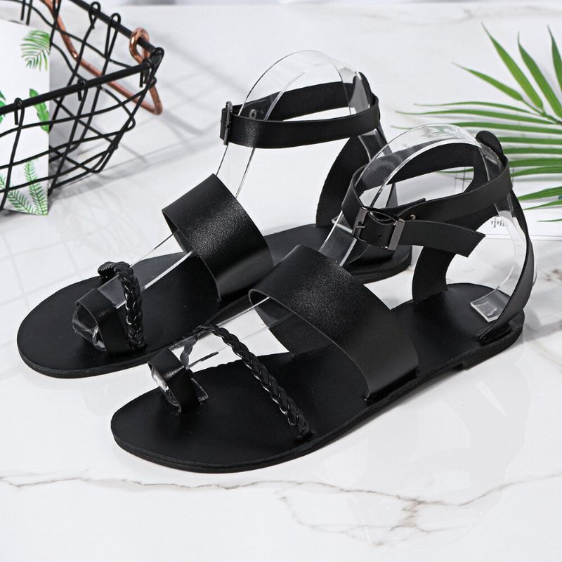 Dam Summer Roman Black Clip Toe Spänne Platta Sandaler