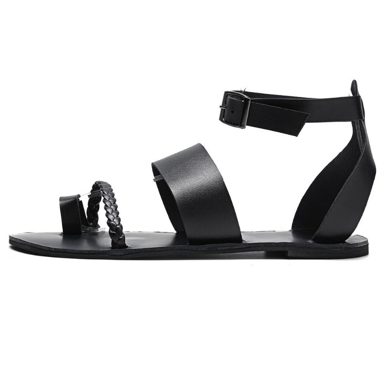 Dam Summer Roman Black Clip Toe Spänne Platta Sandaler