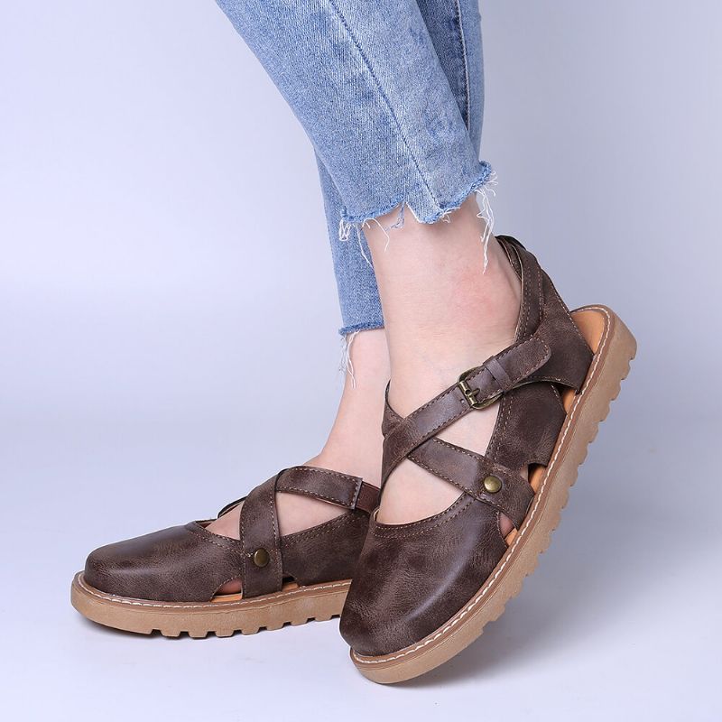 Dam Wide Fit Comgy Cross Buckle Strap Closed Toe Sandaler