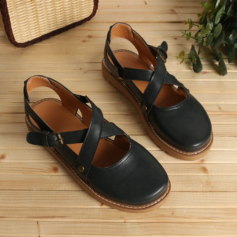 Dam Wide Fit Comgy Cross Buckle Strap Closed Toe Sandaler