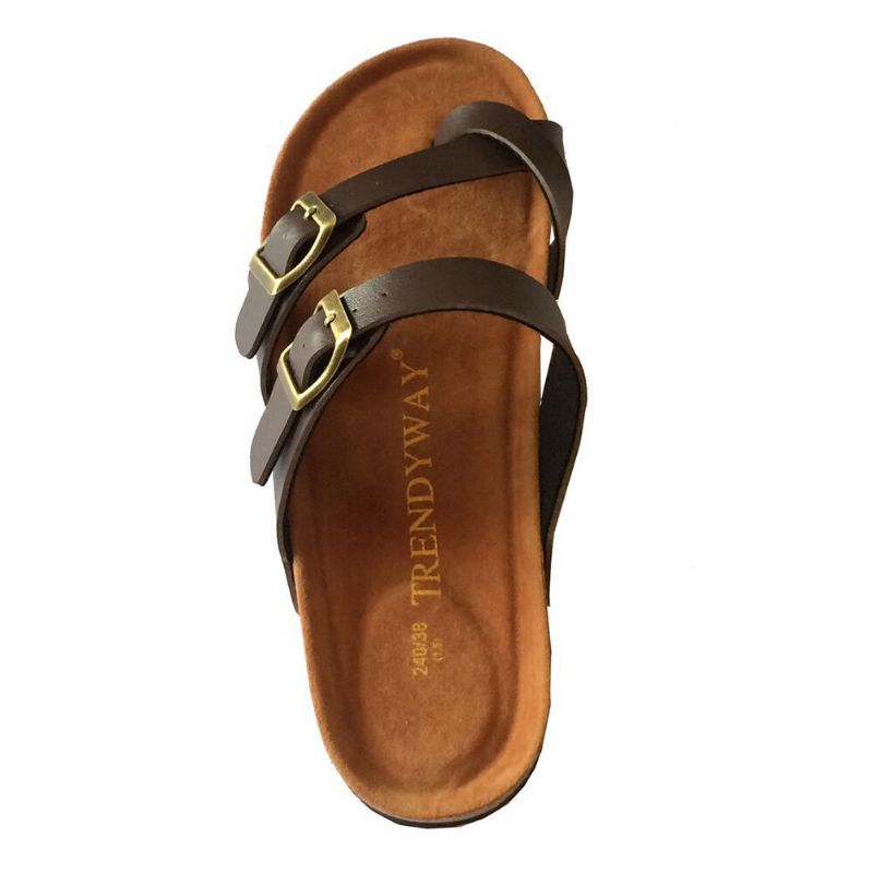 Damband Med Dubbelt Spänne Comfy Beach Flip Flops Cork Flat Sandaler