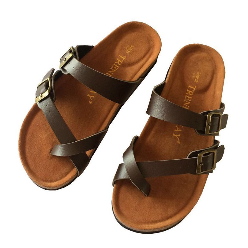 Damband Med Dubbelt Spänne Comfy Beach Flip Flops Cork Flat Sandaler