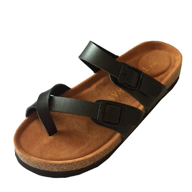 Damband Med Dubbelt Spänne Comfy Beach Flip Flops Cork Flat Sandaler