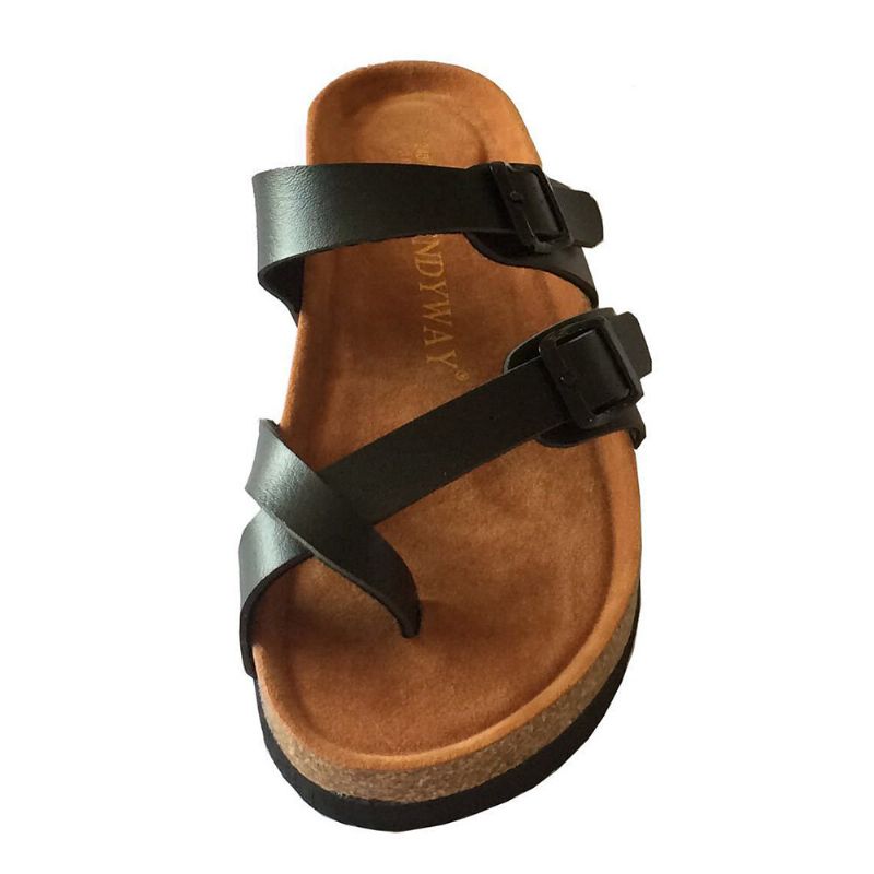 Damband Med Dubbelt Spänne Comfy Beach Flip Flops Cork Flat Sandaler