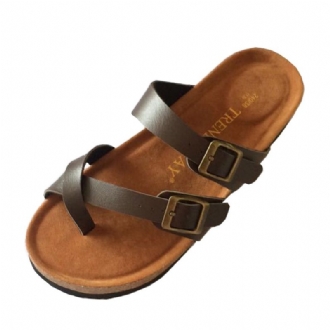 Damband Med Dubbelt Spänne Comfy Beach Flip Flops Cork Flat Sandaler