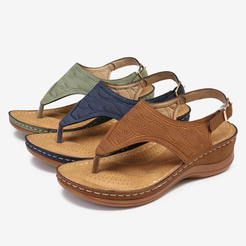 Dambroderi Clip Toe Elastiskt Band Bekvämt Casual Summer Wedge Sandaler