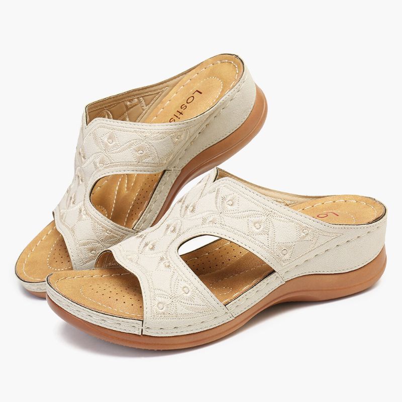 Dambroderier Med Öppen Tå Bekväm Casual Slip On Summer Wedge Sandaler