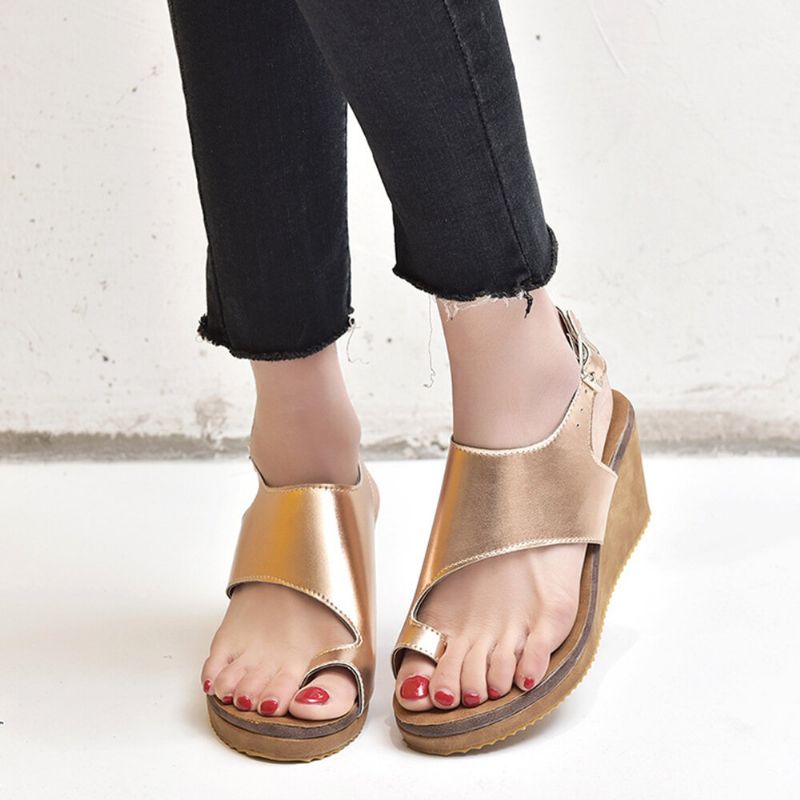 Damer Large Size Spänne Rem Clip Toe Wedges Sandaler