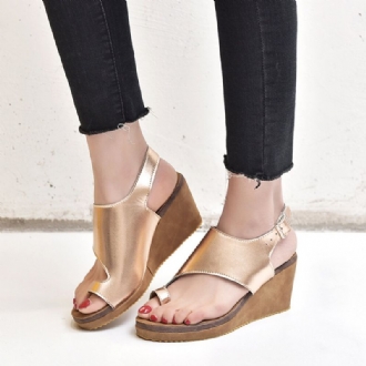 Damer Large Size Spänne Rem Clip Toe Wedges Sandaler