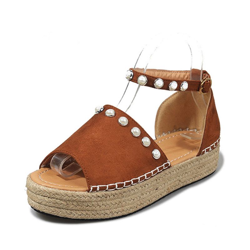 Dammocka Leopardtryck Solid Beading Spets Enkla Casual Sandaler