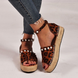 Dammocka Leopardtryck Solid Beading Spets Enkla Casual Sandaler