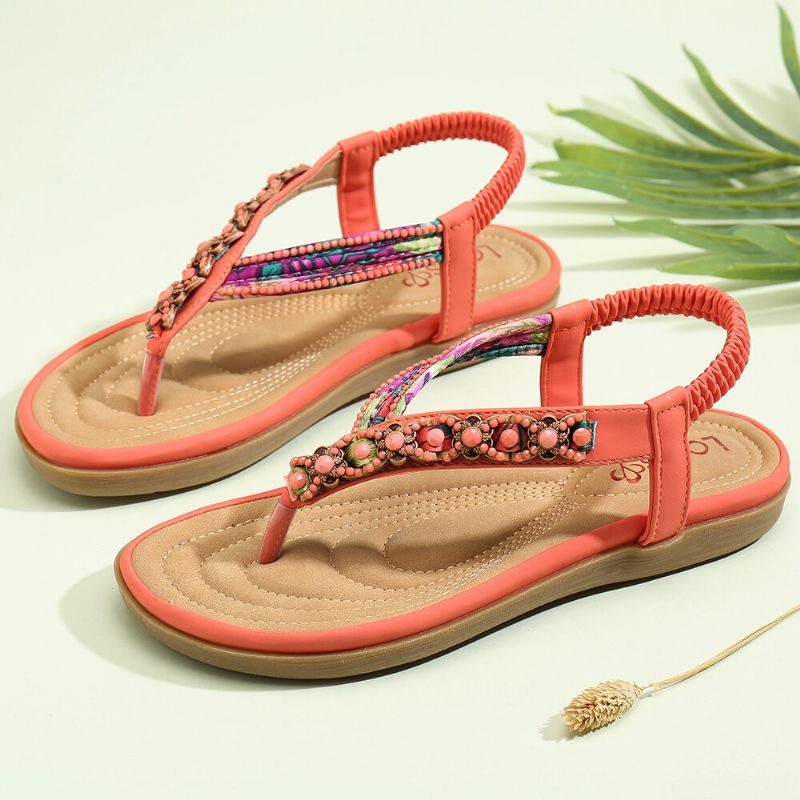 Dampärlor Elastiskt Band Flip Flops Slip On Mjuk Sula Casual Sommarsandaler