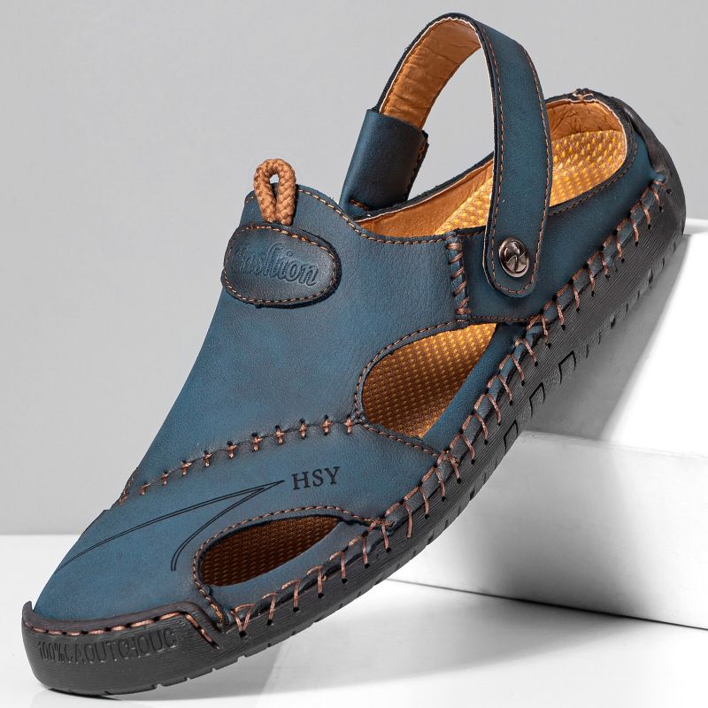 Herr Retro Two Ways Pu-läder Hollow Slip On Handgjorda Sandaler Andningsskor