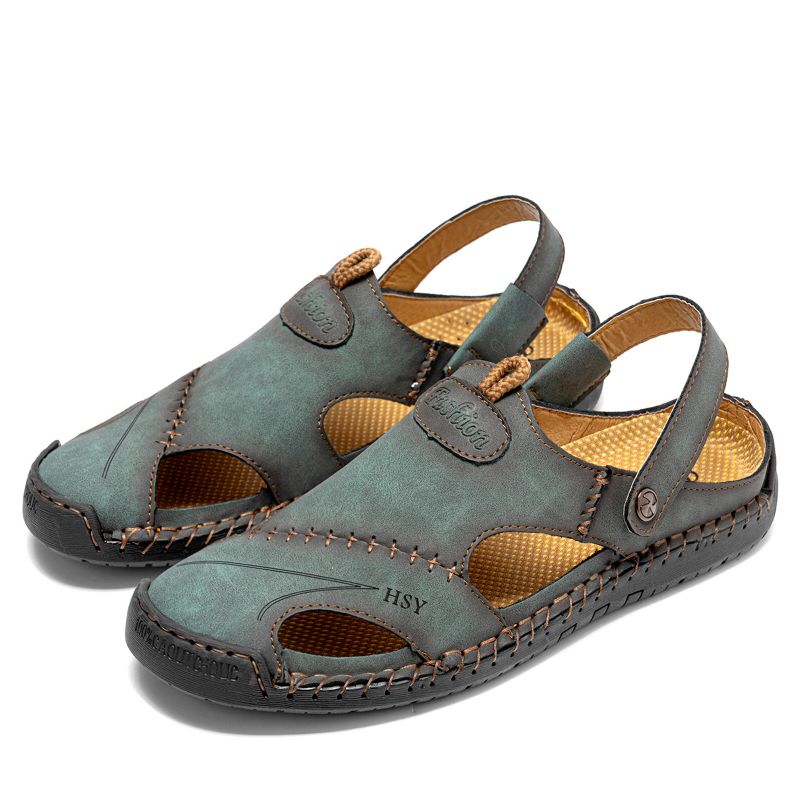 Herr Retro Two Ways Pu-läder Hollow Slip On Handgjorda Sandaler Andningsskor