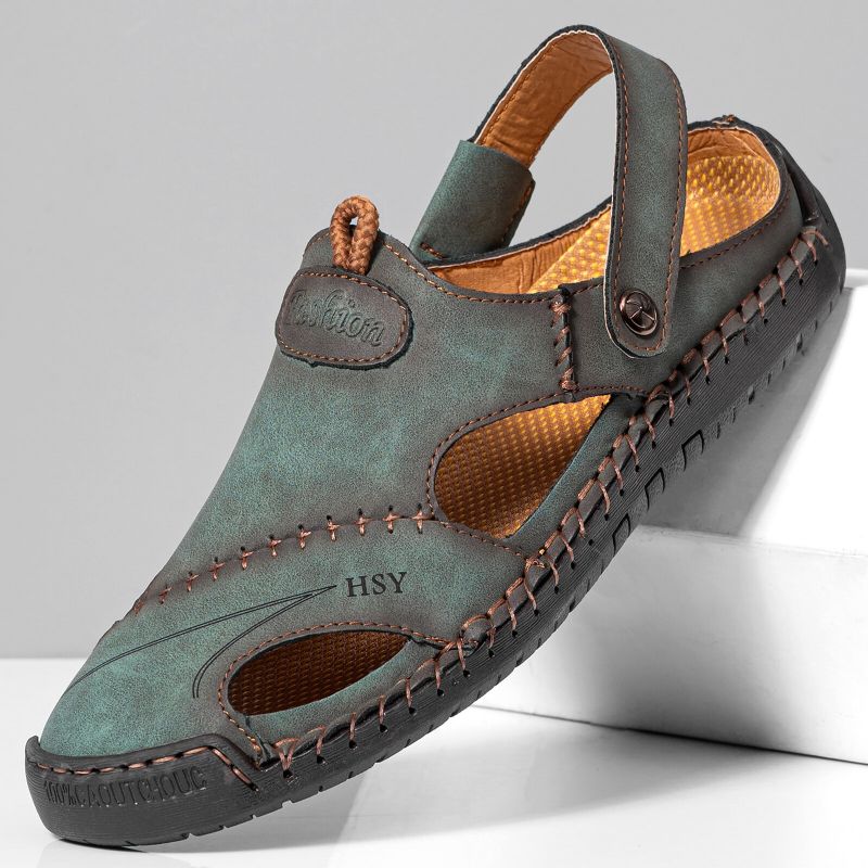 Herr Retro Two Ways Pu-läder Hollow Slip On Handgjorda Sandaler Andningsskor