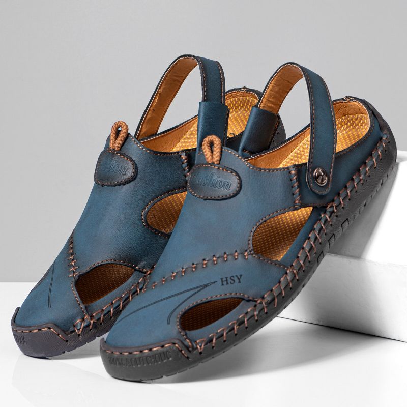 Herr Retro Two Ways Pu-läder Hollow Slip On Handgjorda Sandaler Andningsskor