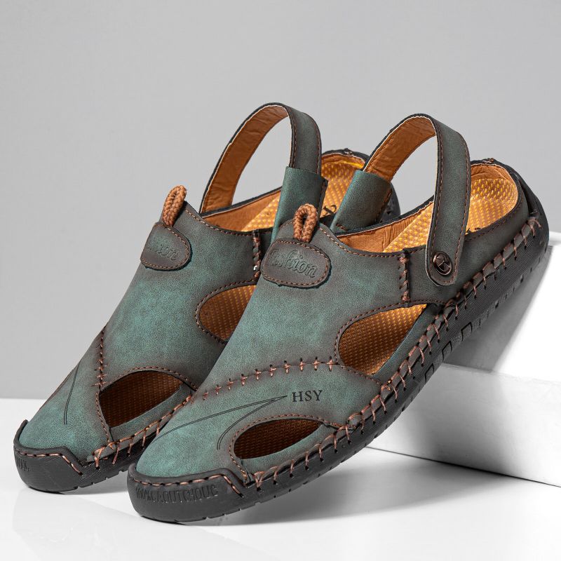 Herr Retro Two Ways Pu-läder Hollow Slip On Handgjorda Sandaler Andningsskor