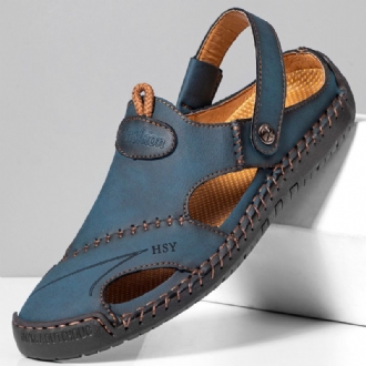 Herr Retro Two Ways Pu-läder Hollow Slip On Handgjorda Sandaler Andningsskor