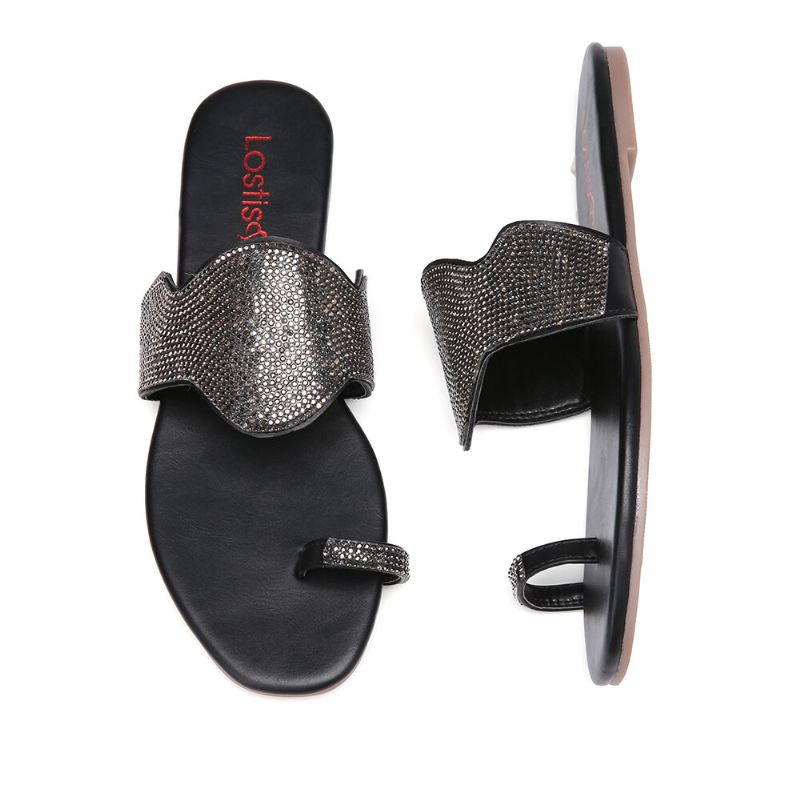 Kvinnor Beading Toe Ring Casual Summer Slide Sandaler