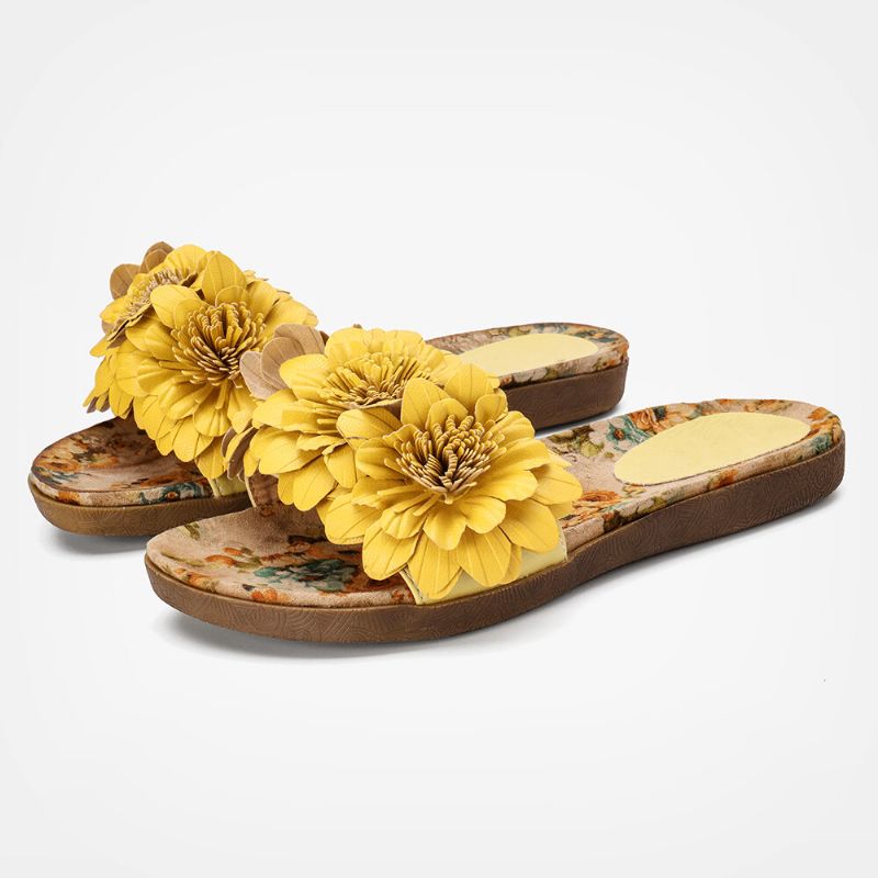 Kvinnor Blommor Dekor Öppnad Toe Comfy Slide Sandaler