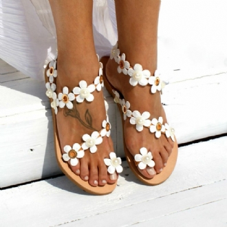 Kvinnor Bohemia Flower Decro Beading Toe Ring Casual Summer Beach Flat Sandaler