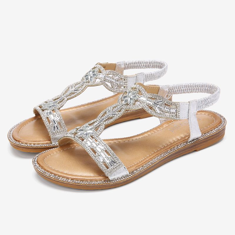 Kvinnor Bohemia Rhinestone Hollow Elastisk Slip On Casual Sandaler