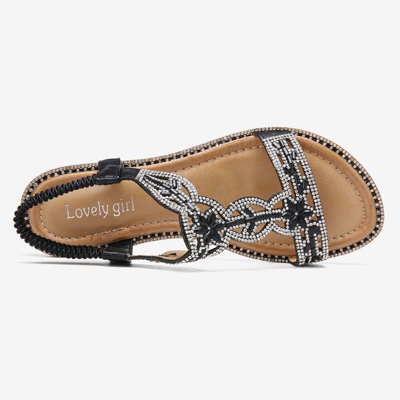 Kvinnor Bohemia Rhinestone Hollow Elastisk Slip On Casual Sandaler