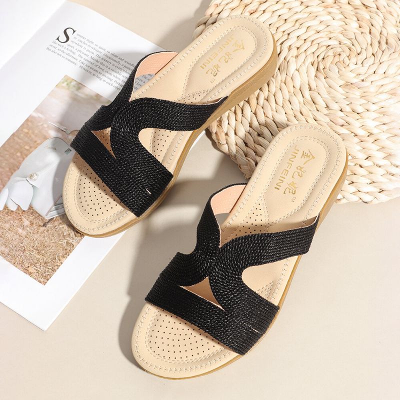 Kvinnor Bohemia Weave Cut-out Casual Comfy Wearable Wedges Sandaler