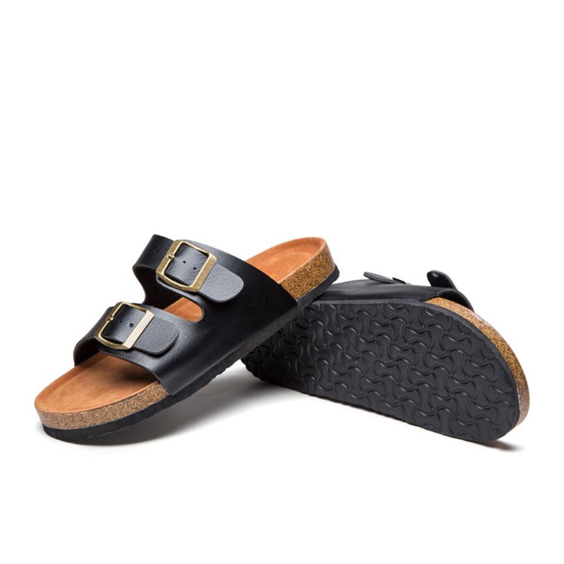 Kvinnor Casual Beach Dual Strap Spänne Öppen Tå Mjuka Korksandaler