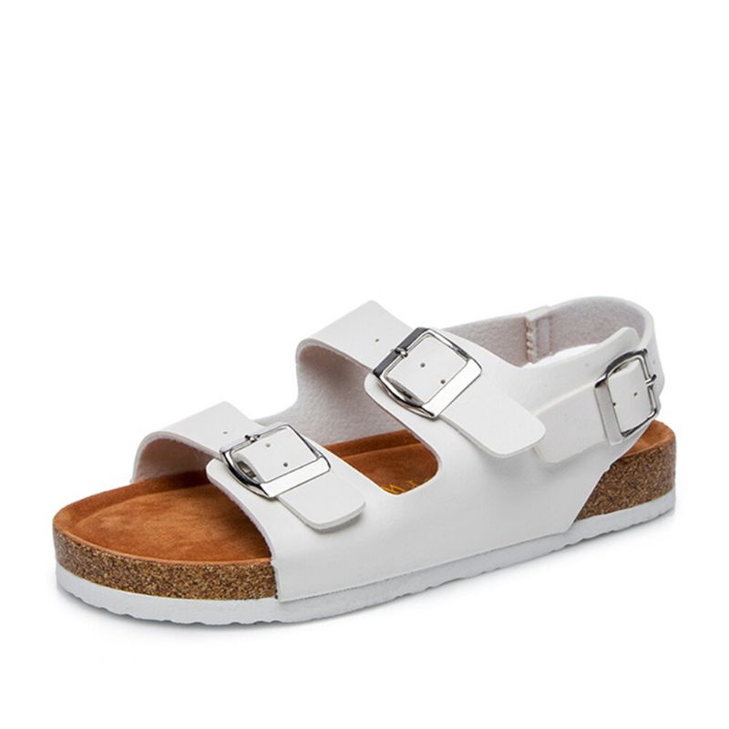 Kvinnor Casual Enfärgad Dual Spänne Strap Slingback Beach Cork Sandaler