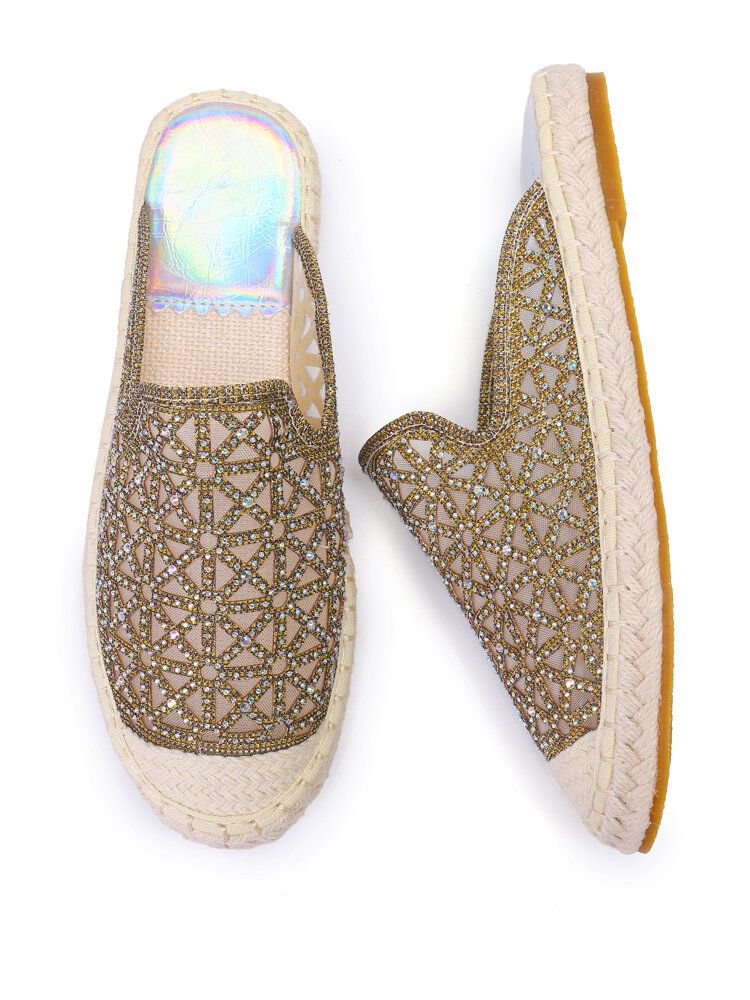 Kvinnor Casual Rhinestone Bekväma Bärbara Platta Rygglösa Sandaler