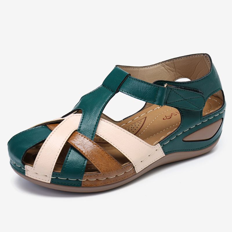 Kvinnor Cutout Color Block Justerbar Rem Casual Summer Wedge Sandaler