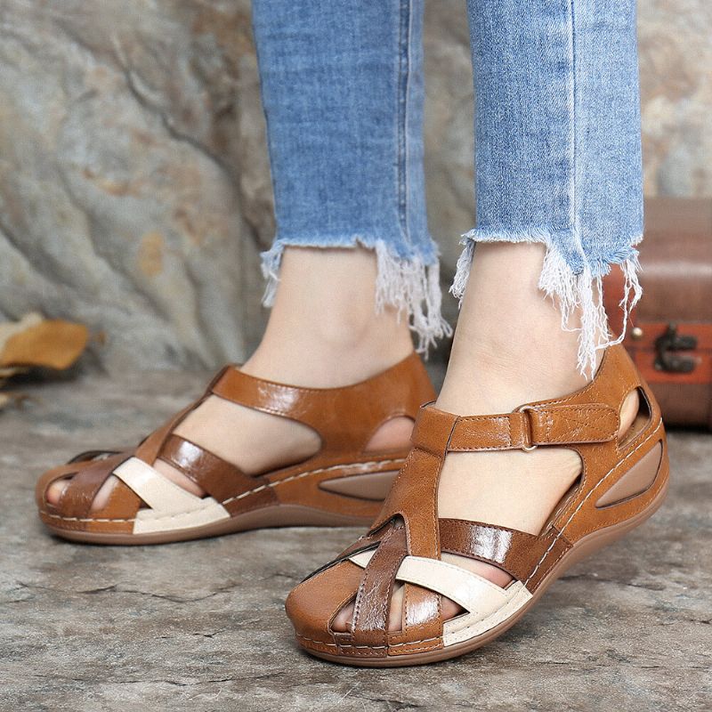 Kvinnor Cutout Color Block Justerbar Rem Casual Summer Wedge Sandaler