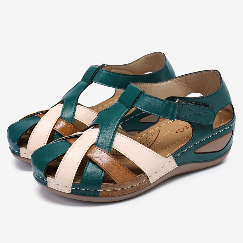 Kvinnor Cutout Color Block Justerbar Rem Casual Summer Wedge Sandaler