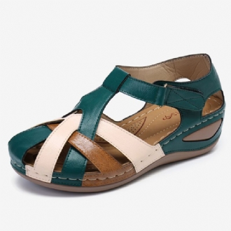 Kvinnor Cutout Color Block Justerbar Rem Casual Summer Wedge Sandaler