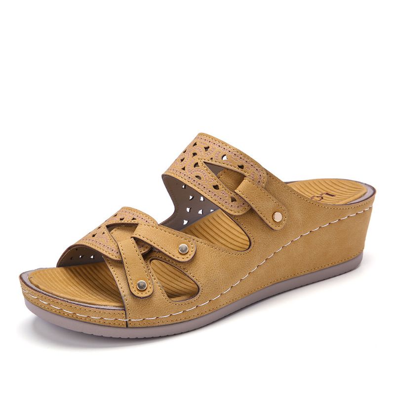 Kvinnor Dubbelband Handgjorda Hollow Casual Comfy Sandaler