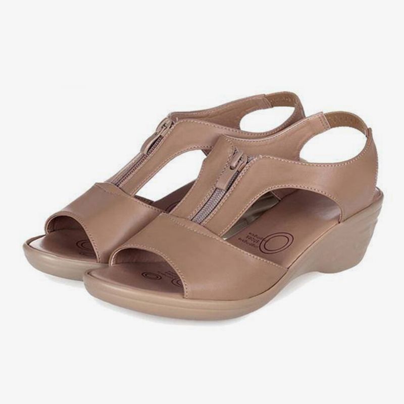 Kvinnor Enfärgad Dragkedja Framtill Bärbara Casual Wedges-sandaler