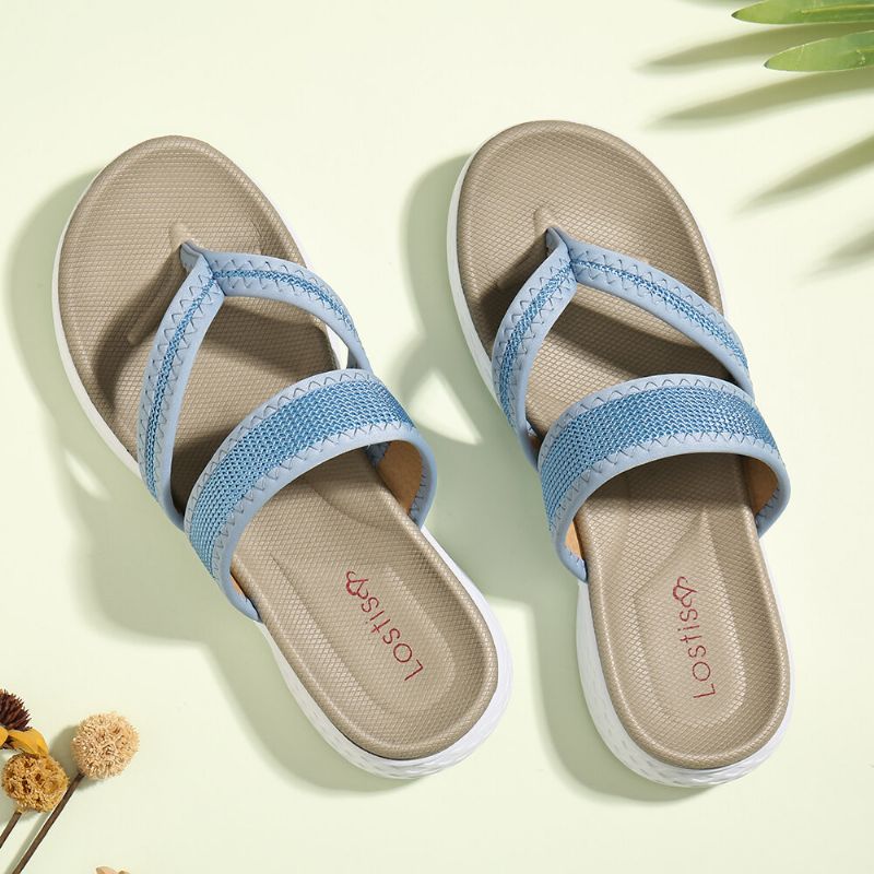 Kvinnor Flip Flops Stitching Mjuk Sula Slip On Casual Sommar Flat Sandaler