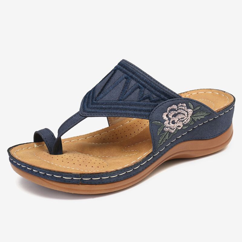 Kvinnor Flower Brodery Toe Ring Bekväm Casual Daily Summer Wedge Sandaler