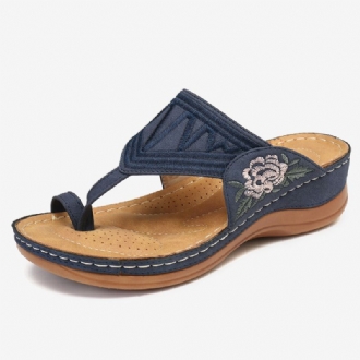 Kvinnor Flower Brodery Toe Ring Bekväm Casual Daily Summer Wedge Sandaler