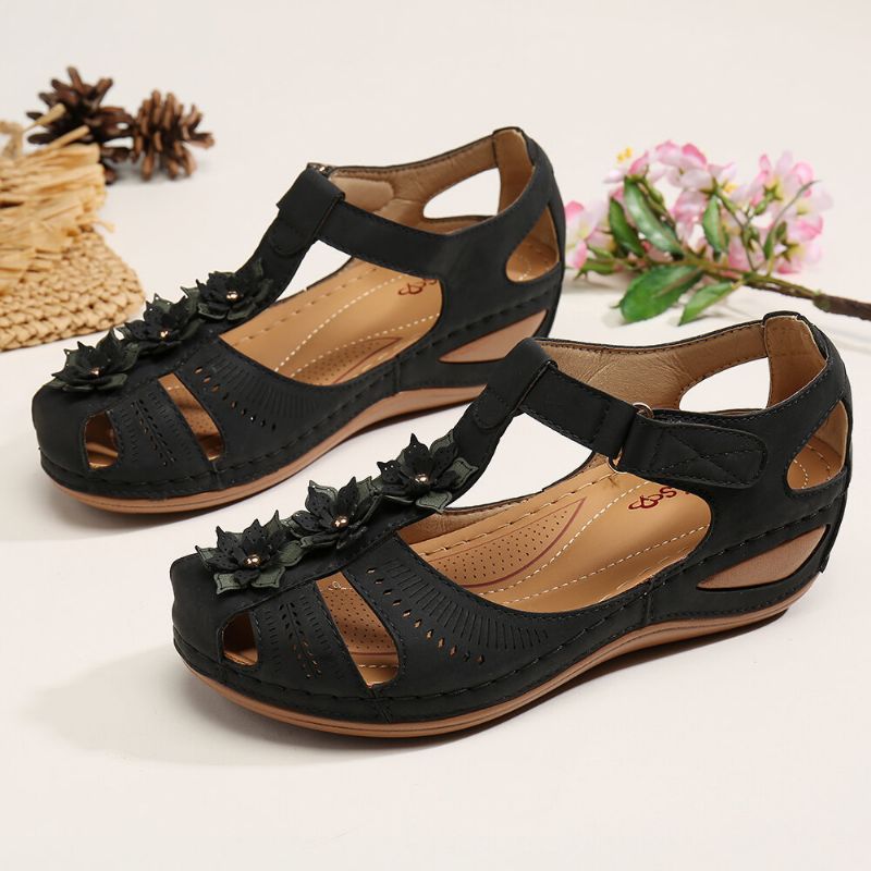 Kvinnor Flower Decro Cutout Krokögla Andas Casual Wedge Sandaler