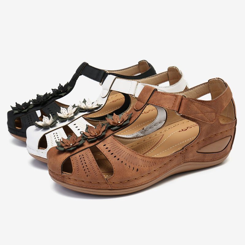 Kvinnor Flower Decro Cutout Krokögla Andas Casual Wedge Sandaler