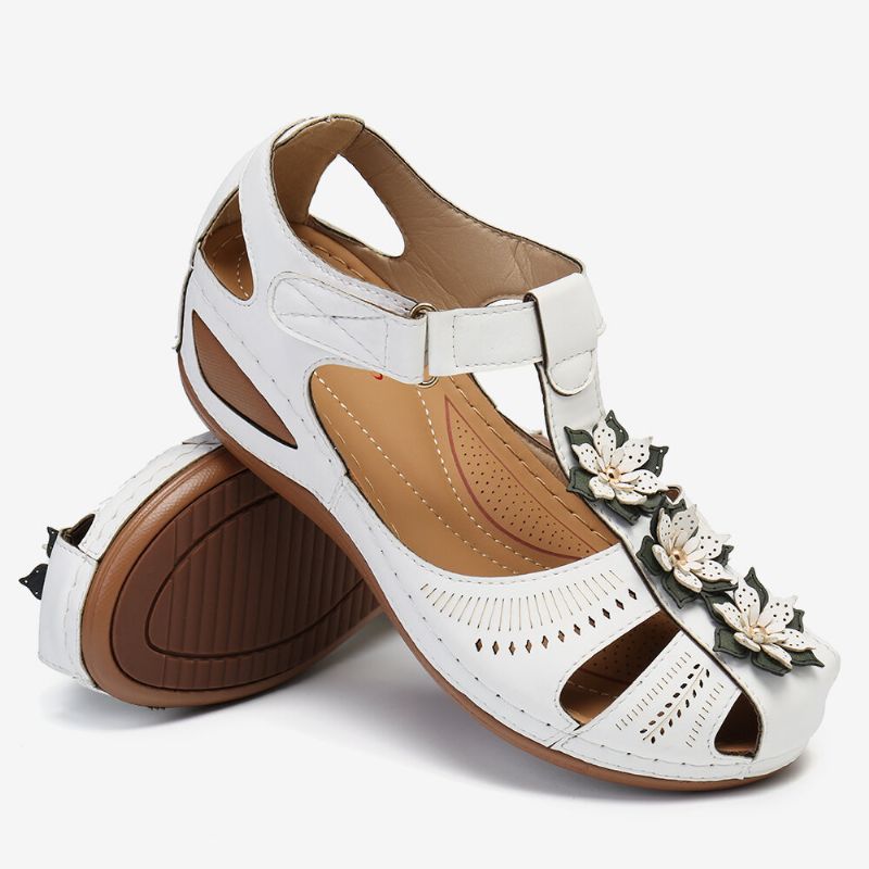 Kvinnor Flower Decro Cutout Krokögla Andas Casual Wedge Sandaler