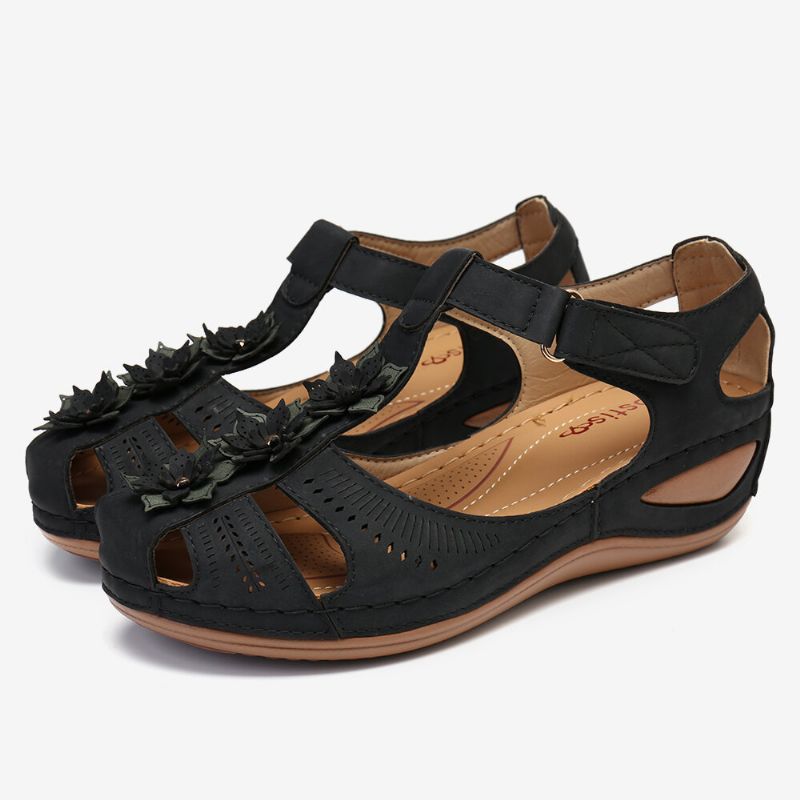 Kvinnor Flower Decro Cutout Krokögla Andas Casual Wedge Sandaler