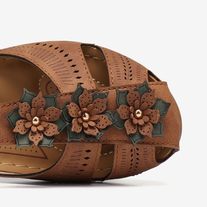 Kvinnor Flower Decro Cutout Krokögla Andas Casual Wedge Sandaler